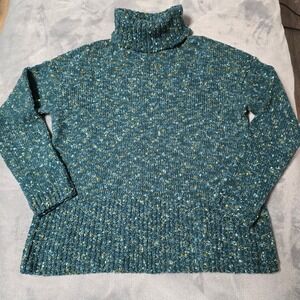 J.Jill Petite‎ Turtleneck Sweater XS Green Blue Knit Pullover Comfy Cotton Blend